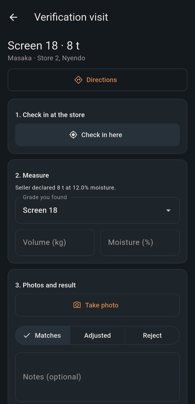 CP Agent app: a verification visit with GPS check-in